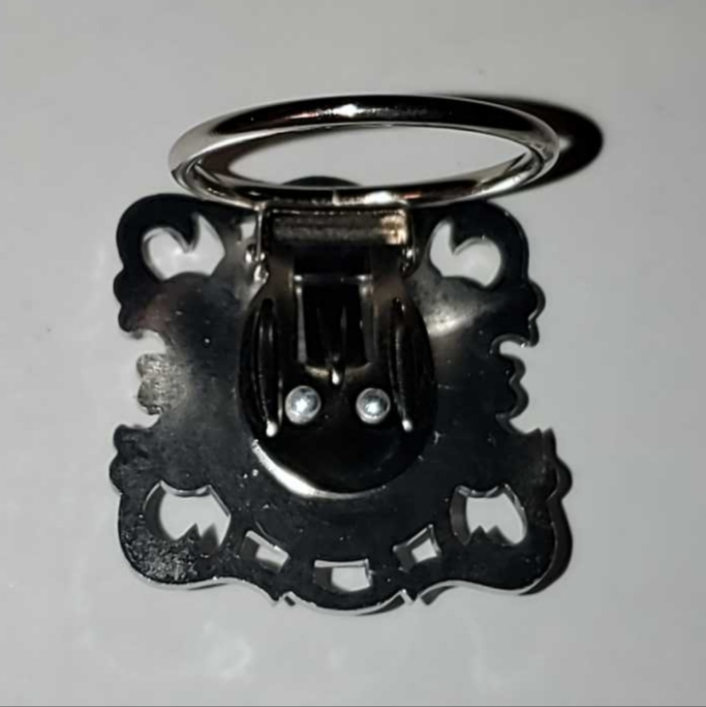 ANTIQUE SILVER Scarf Clip Raised Center Rose on Mother of Pearl Fancy Frame - Picture 3 of 6
